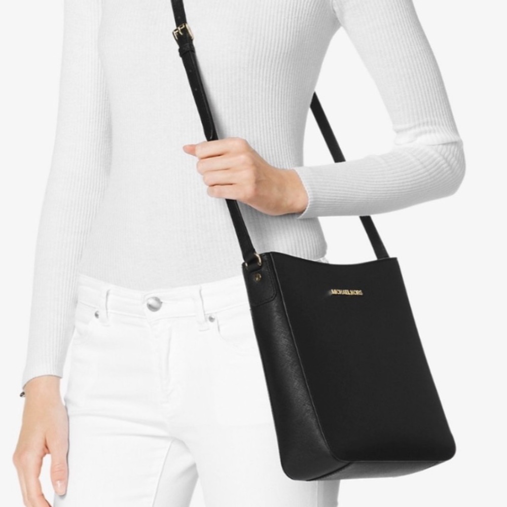 Michael Kors Jet Set Travel Saffiano Leather Messenger Crossbody Bag Black - Picture 3 of 3